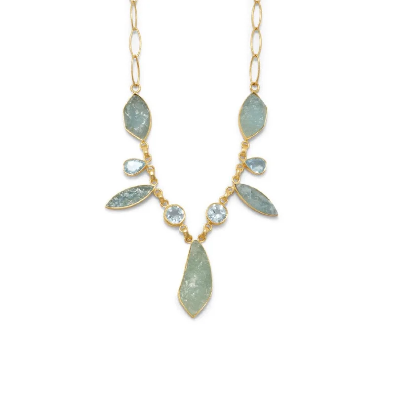 Get The Best Deals On Timeless Jewelry Pieces 18k Gold Plated Aquamarine & Blue Topaz Necklace