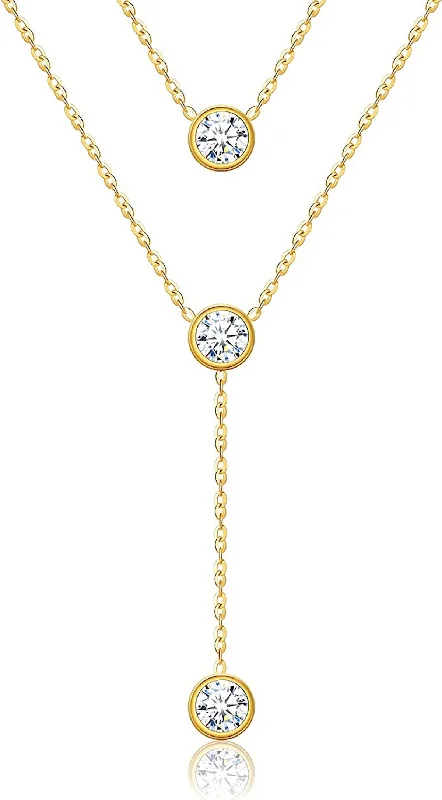 18k Gold Plated Cz Double Layer Necklace