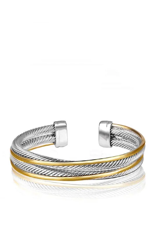 18k Gold & Silver Two Tone Cuff Bangle