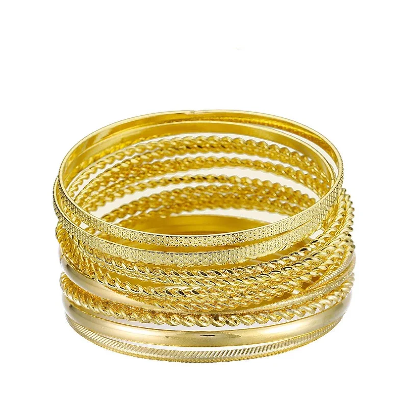 18k Gold Textured Bracelet Set