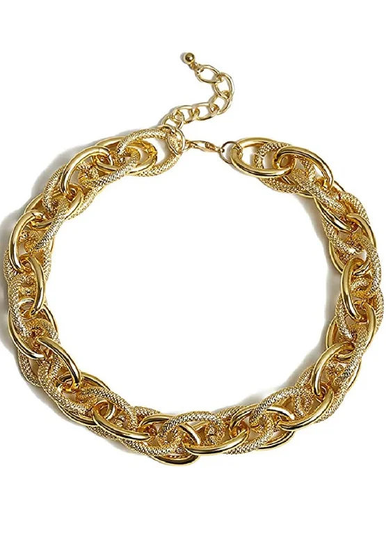 18k Gold Textured Link Necklace