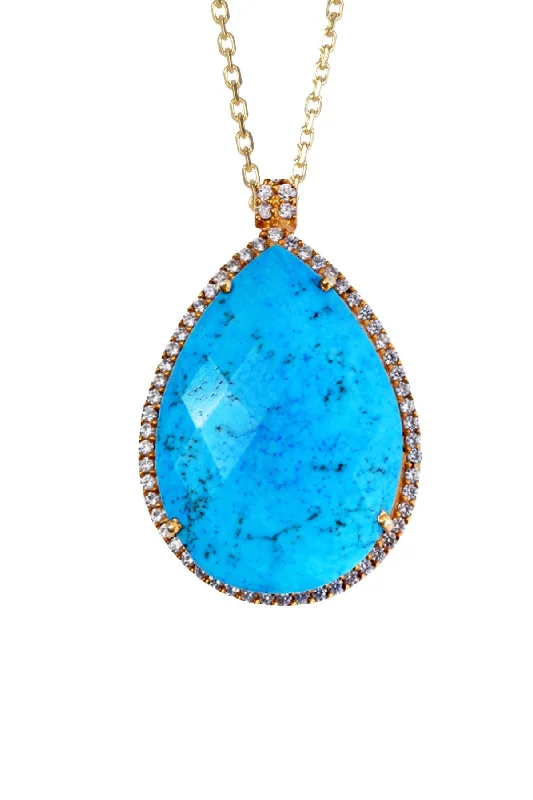 Seasonal Jewelry Sale – Upgrade Your Collection 18k Gold Turquoise Embelished Pear Drop Necklace
