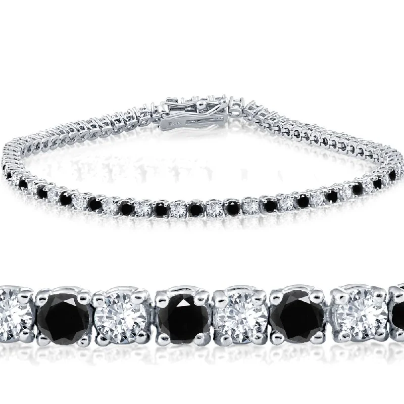 2ct Black & White Diamond Tennis Bracelet 14K White Gold 7"