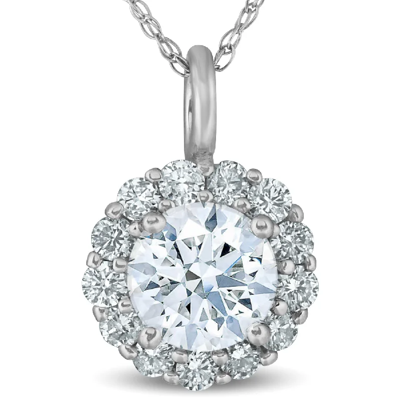 3/4 Ct TW Round Cut Diamond Halo Solitaire Pendant 14k White Gold Necklace