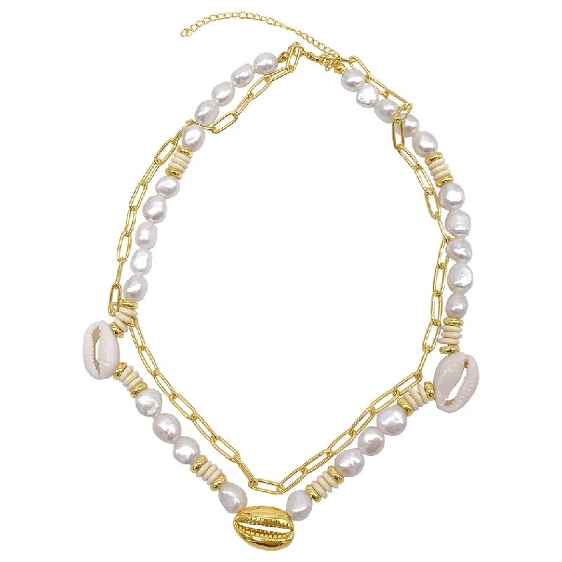 Gorgeous Jewelry, Limited-Time Savings Adornia Pearl and Shell with Paper Clip Chain Double Necklace gold