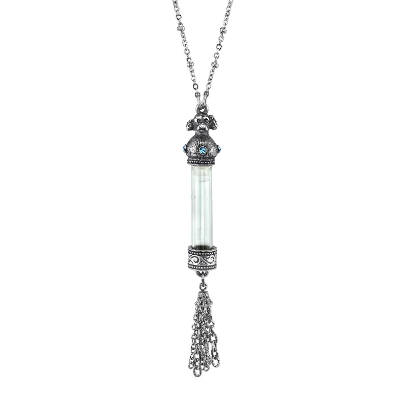 Affordable Elegance – Special Jewelry Sale Now Live 1928 Jewelry® Antiqued Pewter Blue Crystal Cat Vial Tassle Necklace 30In