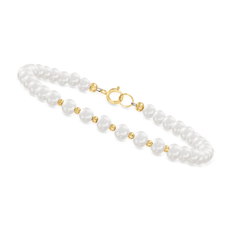 Canaria 4-5mm Cultured Pearl and 10kt Yellow Gold Bead Bracelet