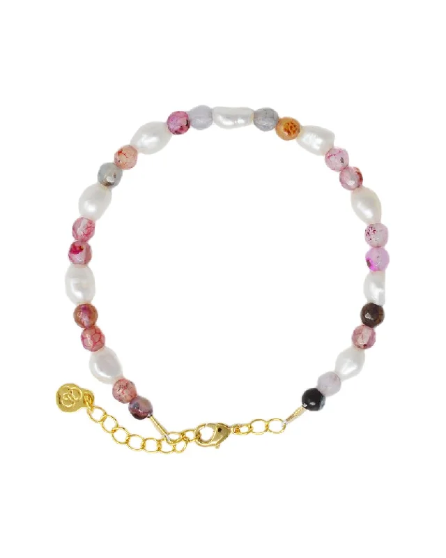 Make Every Moment Shine – Jewelry Discounts Available Cloverpost Fern 14K Plated Agate & 4-5mm Pearl Bracelet
