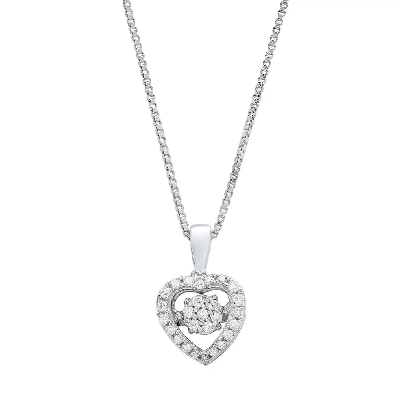 High-End Jewelry, Now More Affordable Than Ever Dancing Diamond 'Devoted to You' Real Diamond Petite Heart Pendant Necklace for Women in Solid 925 Sterling Silver (1/7 ct.tw.), 18" Chain