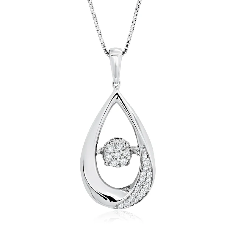 Elegant Jewelry Pieces At Unbelievable Prices Dancing Diamond 'Drops of Love' Pendant Necklace in 925 Sterling Silver  (1/10 ct.tw.), 18"