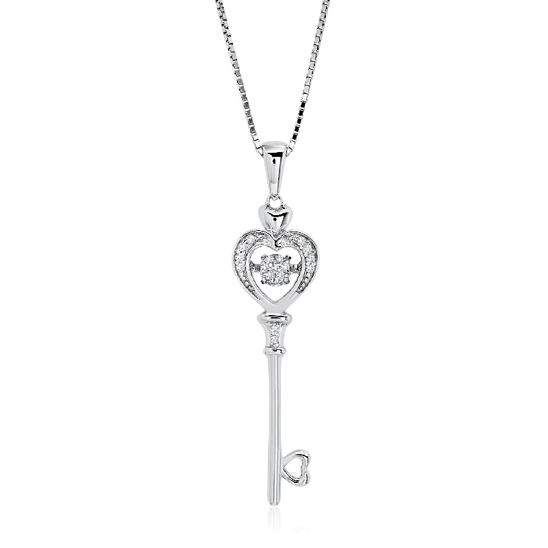 Chic And Stylish Jewelry At Exclusive Prices Dancing Diamond 'Key to Her Heart' Pendant Necklace in 925 Sterling Silver (0.05 ct.tw)18" in 925 Sterling Silver