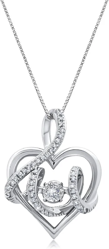 Dancing Diamond Tied Together Pendant Necklace in 10k White Gold (1/6 ct) with 18 Inch Chain