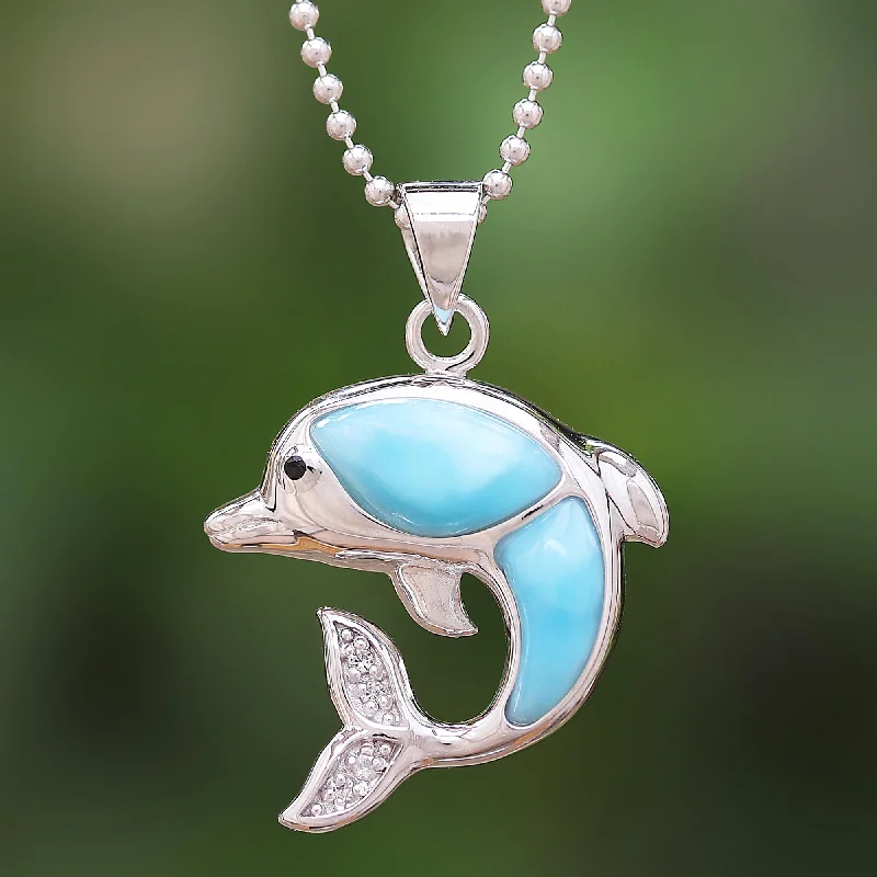 Shop Stylish Jewelry Now And Save Big Dolphin Leap Larimar & Silver Pendant Necklace