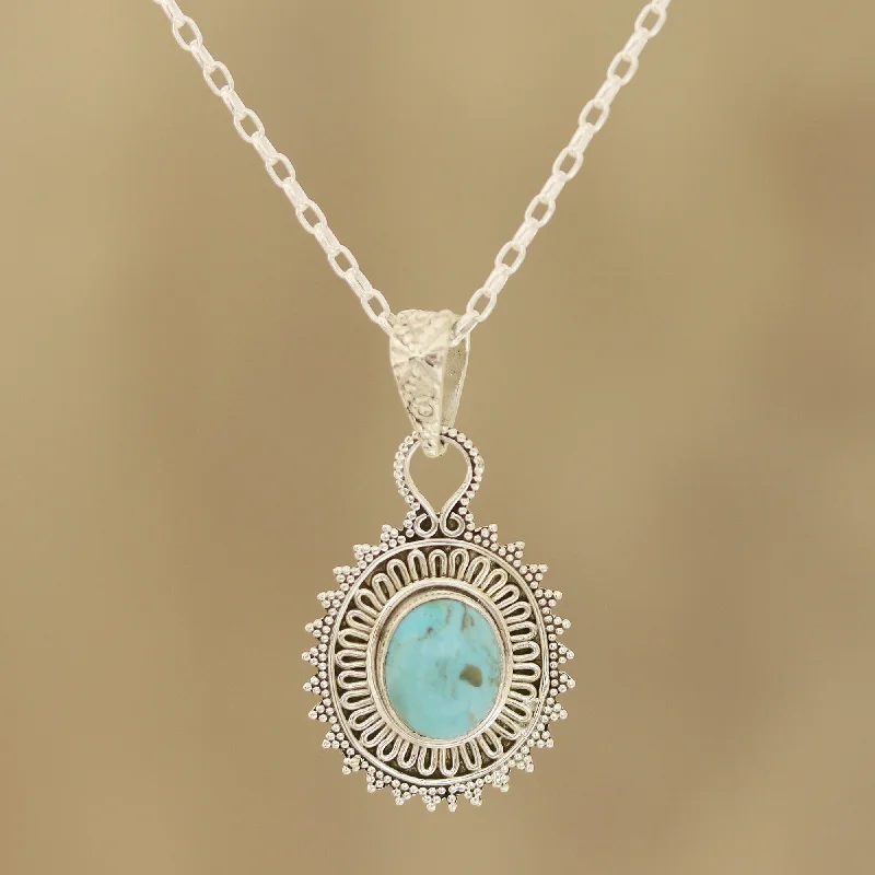 Dotted Charm Reconstituted Turquoise and Sterling Silver Pendant Necklace