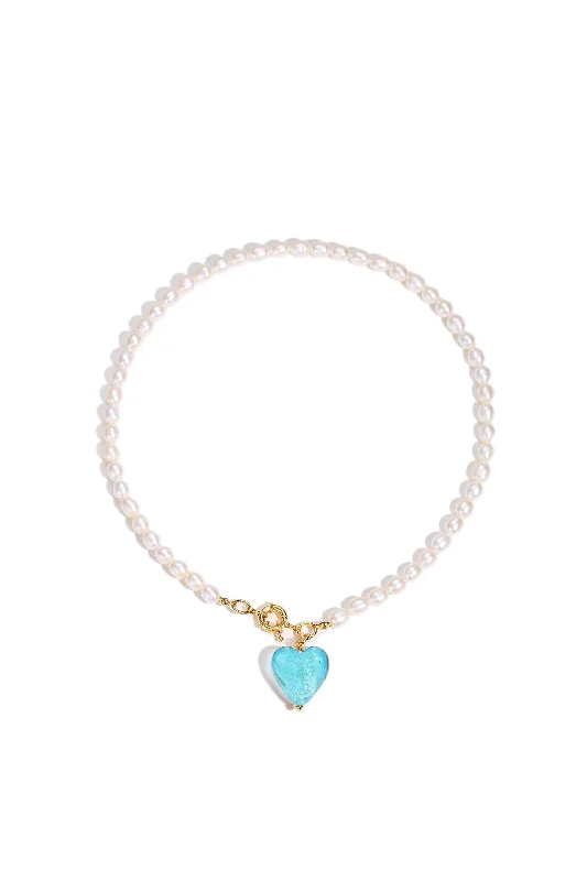 Esmée Aquamarine Glaze Heart Pendant Pearl Necklace