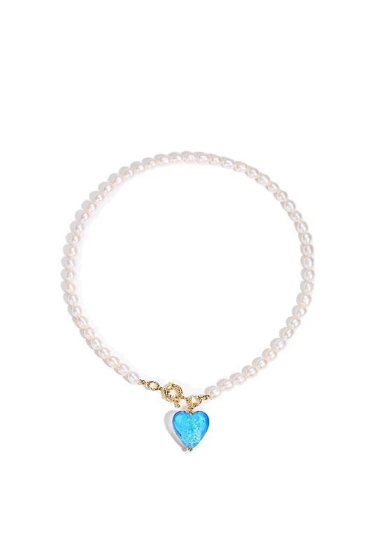 Esmée Skyblue Glaze Heart Pendant Pearl Necklace