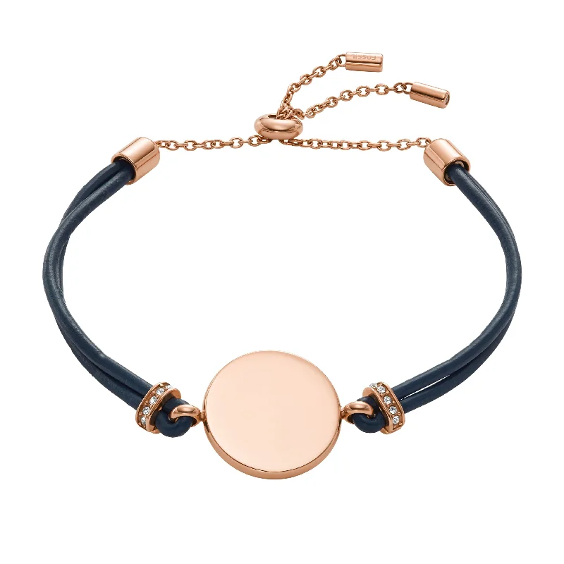 Fossil Women's Elliott Rose Gold-Tone Stainless Steel Leather Bracelet