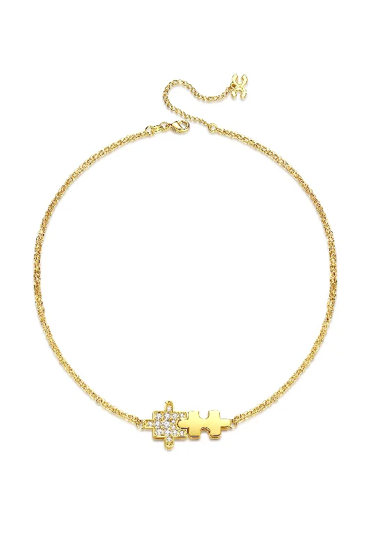 Gold Jigsaw Puzzle Necklace