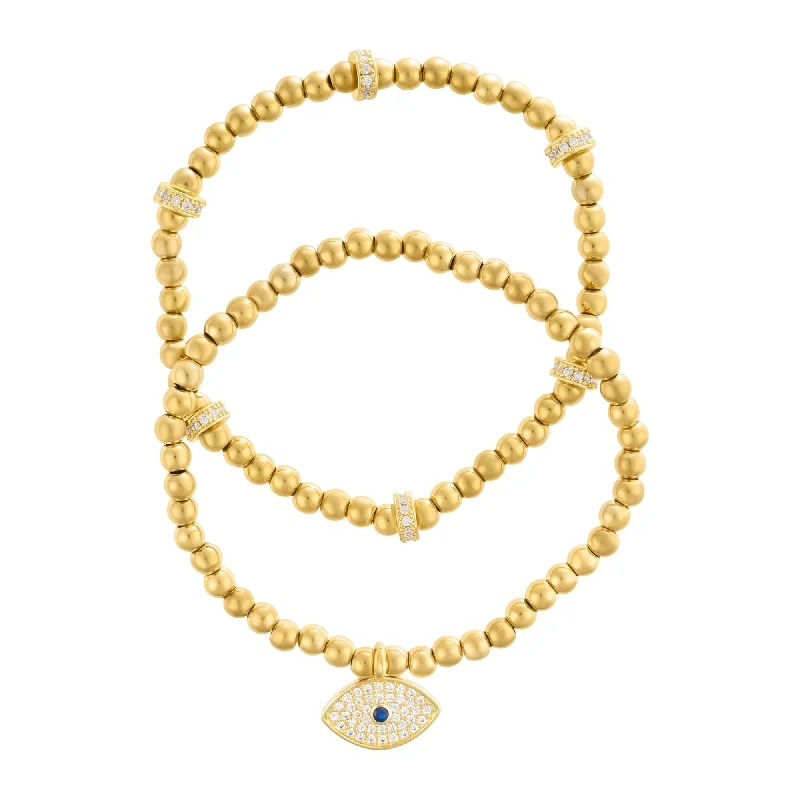 Huge Markdowns On Premium Jewelry Styles Gold Plated Pair of Bead Bracelets with Crystal Evil Eye