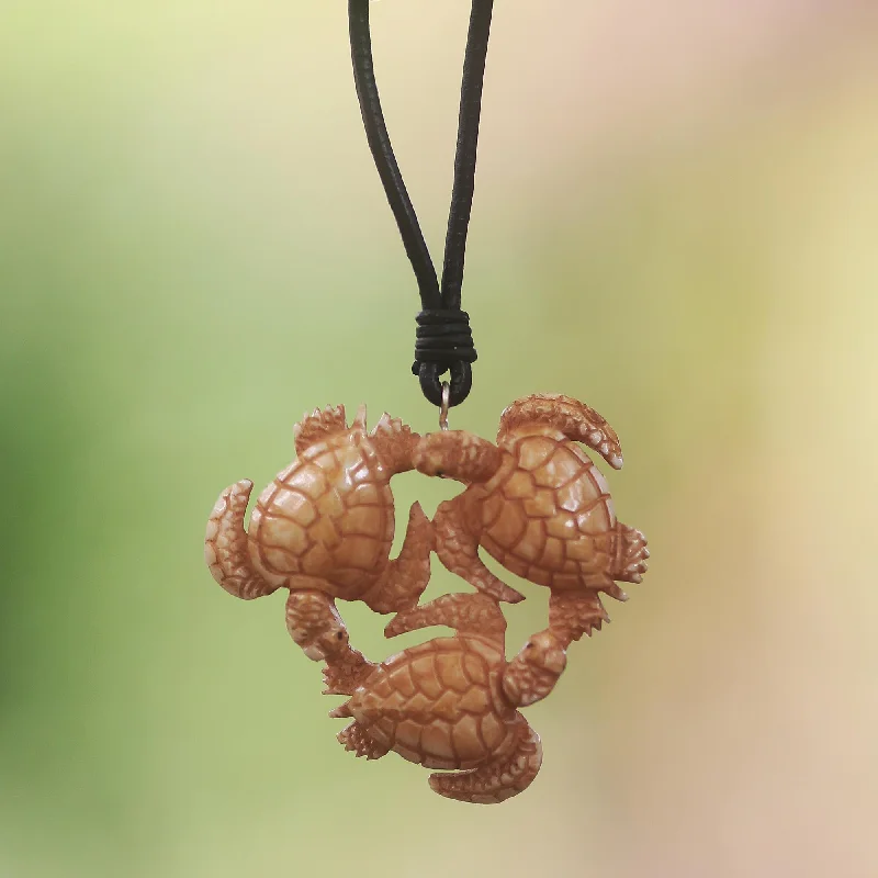 Elegant Jewelry At Unbeatable Offers – Shop Before It's Gone Happy Turtle Leather Bone Pendant Necklace