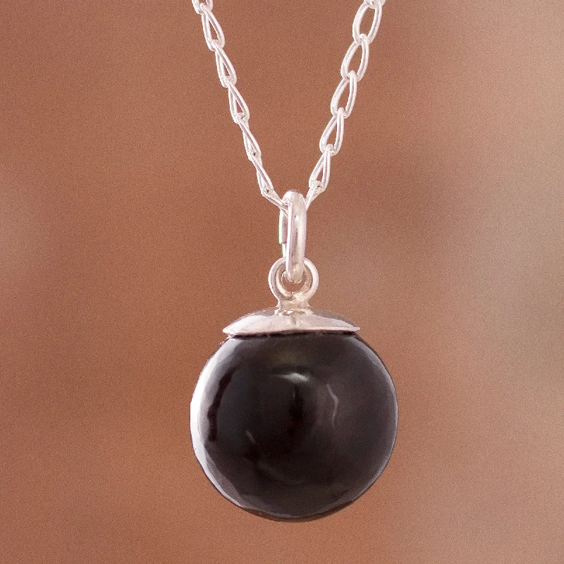 Hypnotic Orb Obsidian Orb Pendant Necklace Crafted in Peru