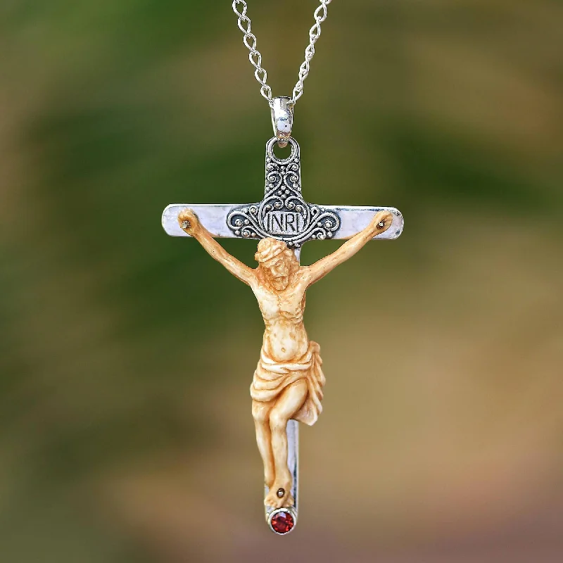 Breathtaking Jewelry, Breathtaking Prices INRI Crucifix Garnet Pendant Necklace