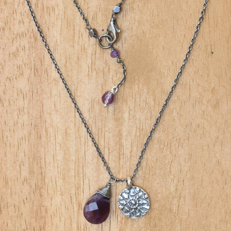 Stunning Statement Jewelry, Unbeatable Discounts Inspiring Lotus Sterling Silver Buddhism Flower Necklace with Amethyst