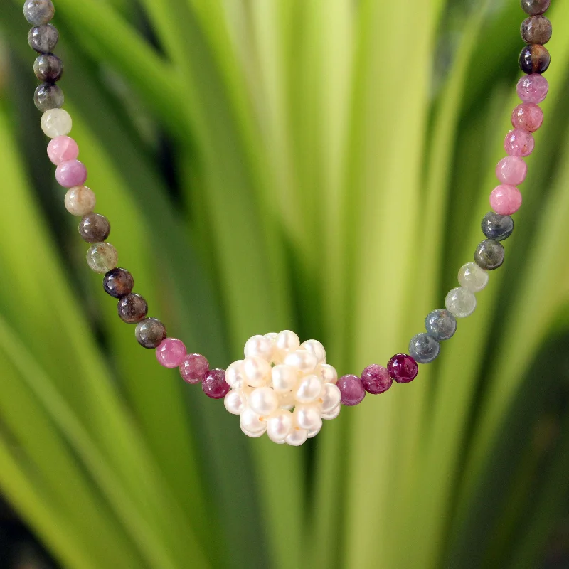 Flash Sale On Elegant Jewelry – Don't Miss Out Ivory Chrysanthemum Tourmaline Pearl & Silver Necklace