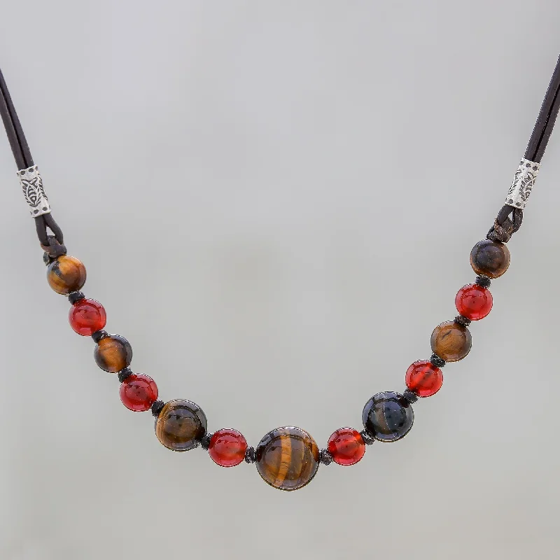 Joyful Holiday Tiger's Eye and Carnelian Beaded Necklace with Karen Silver