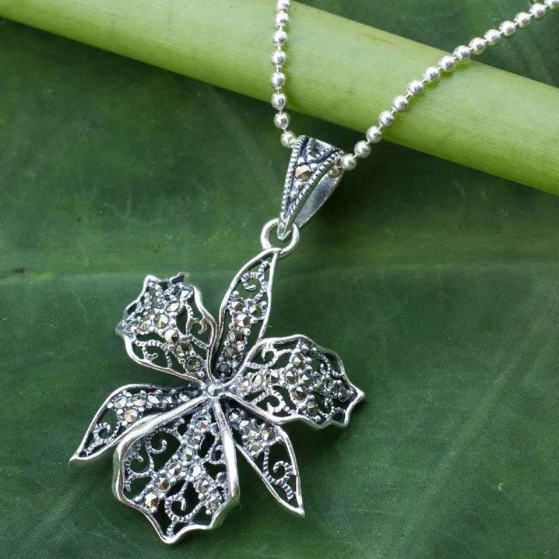 Buy More, Save More On Stunning Jewelry Designs Jungle Orchid Marcasite Pendant Necklace