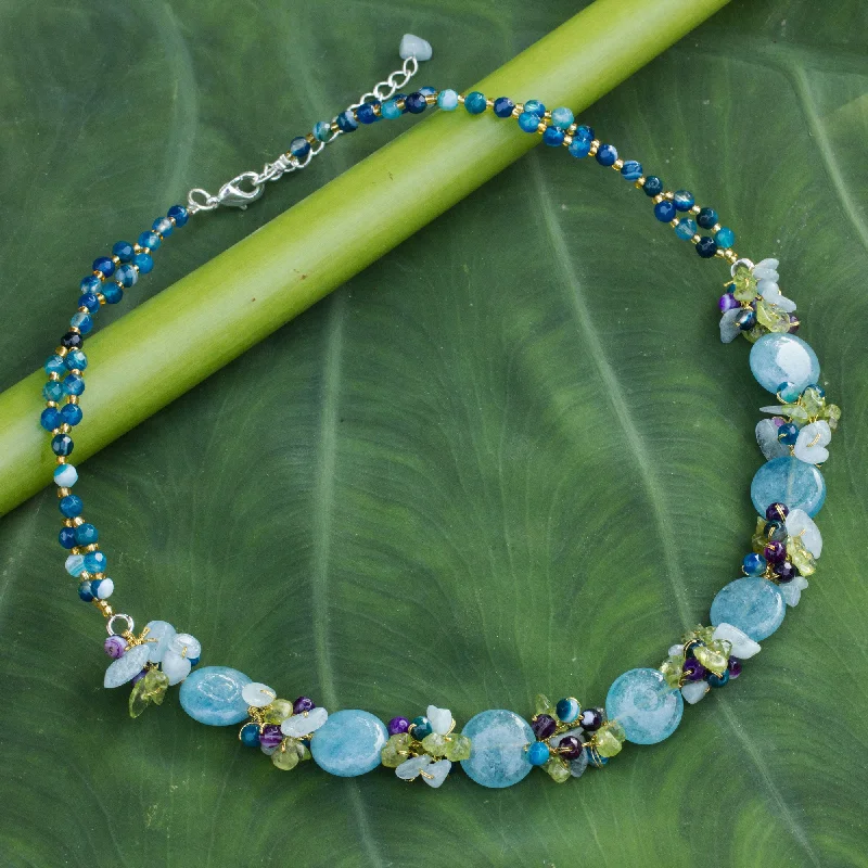 Exclusive Jewelry Discounts – Shop Now For Savings Light Blue Peonies Multi-Gem Beaded Necklace