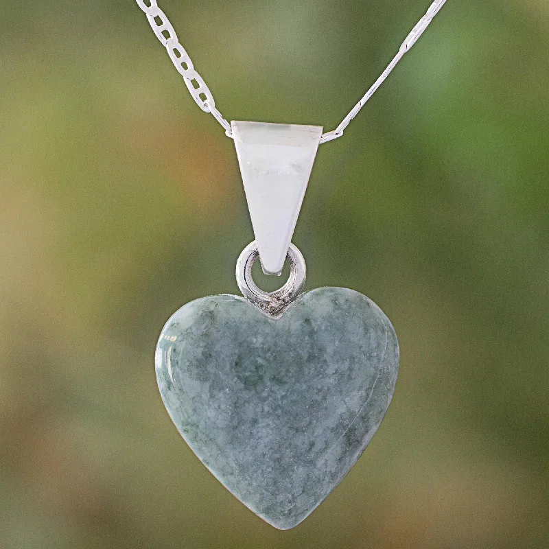 Modern Jewelry At Exclusive Discounts – Shop Today Mayan Heart in Light Green Jade & Silver Necklace