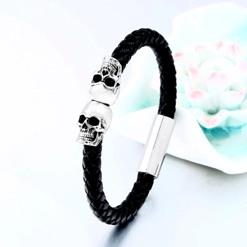 Men's Punk Skull Faux Leather Bracelet