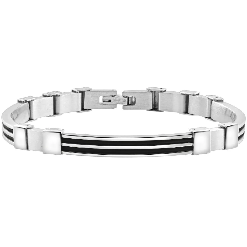 Men's Steel Polished And Black Two Tone 6mm Link 8.5 " Bracelet