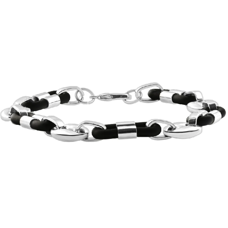 Men's Two Tone Steel and Black Mariner 8" 10mm Bracelet