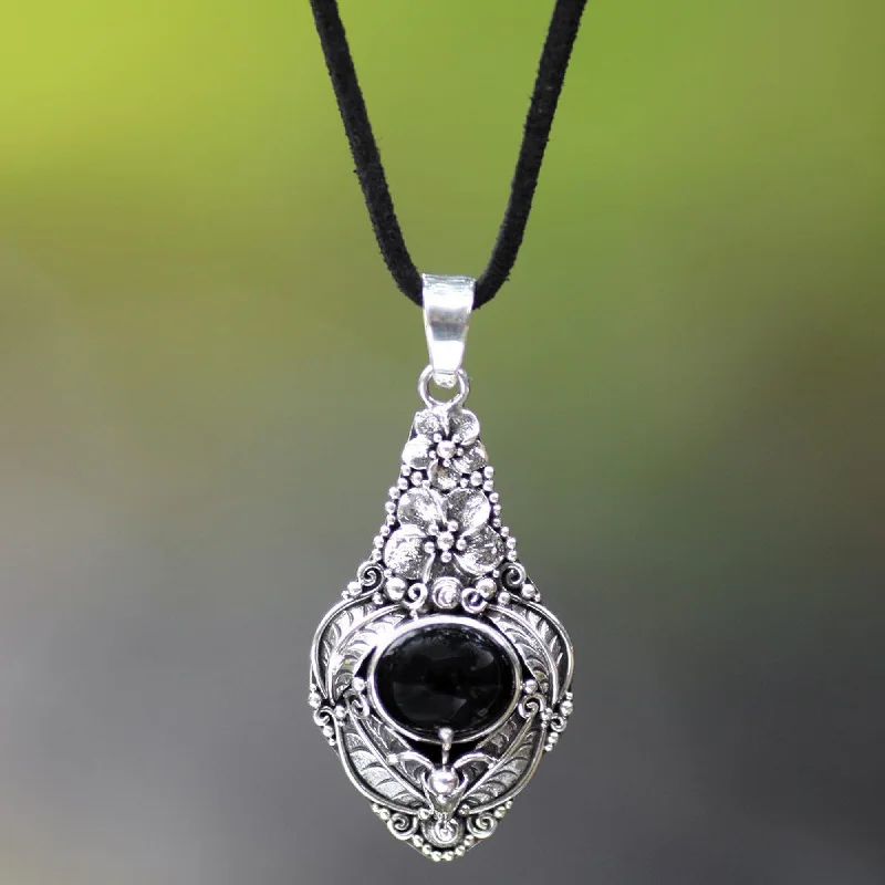 Midnight Garden Floral Sterling Silver and Onyx Necklace