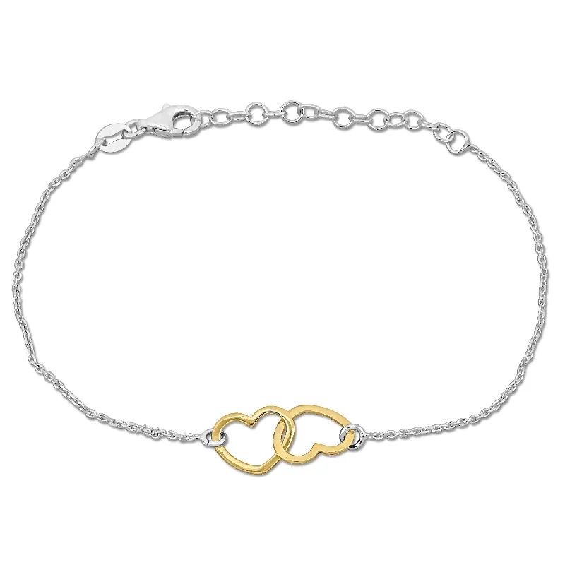 Mimi & Max Double Yellow Heart Charm Bracelet in Sterling Silver -7+1 in.