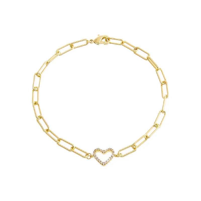 Big Discounts On Elegant Jewelry Collections Pave Open Heart Paperclip Bracelet