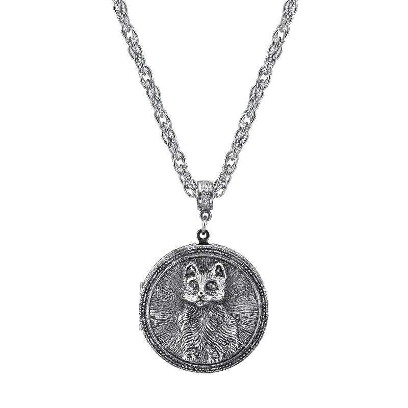 1928 Jewelry® Pewter Cat Locket Necklace 30In