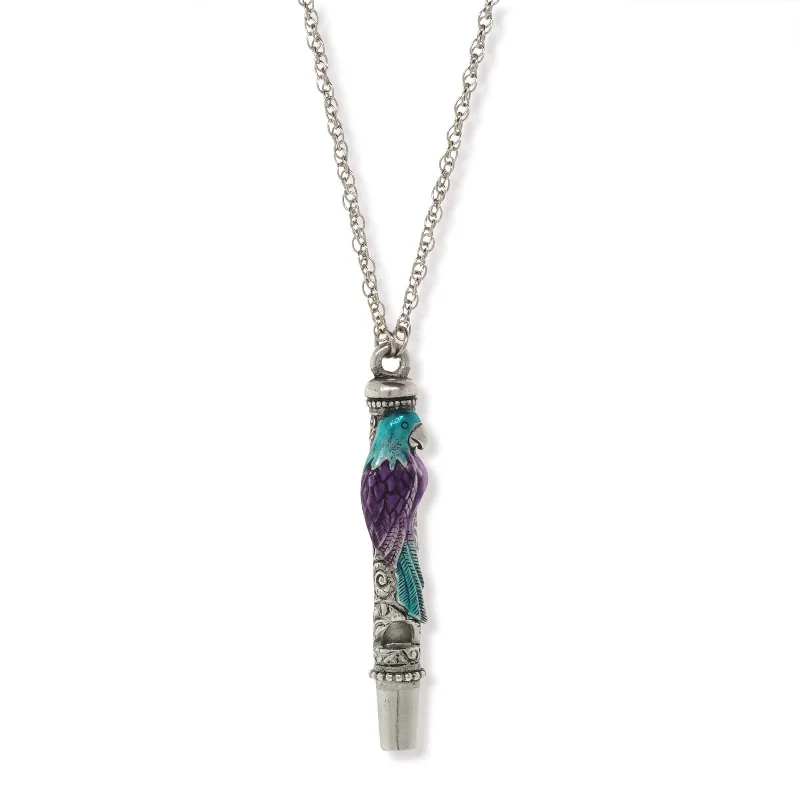 1928 Jewelry® Pewter Purple And Blue Enamle Parrot Whistle Necklace 30"