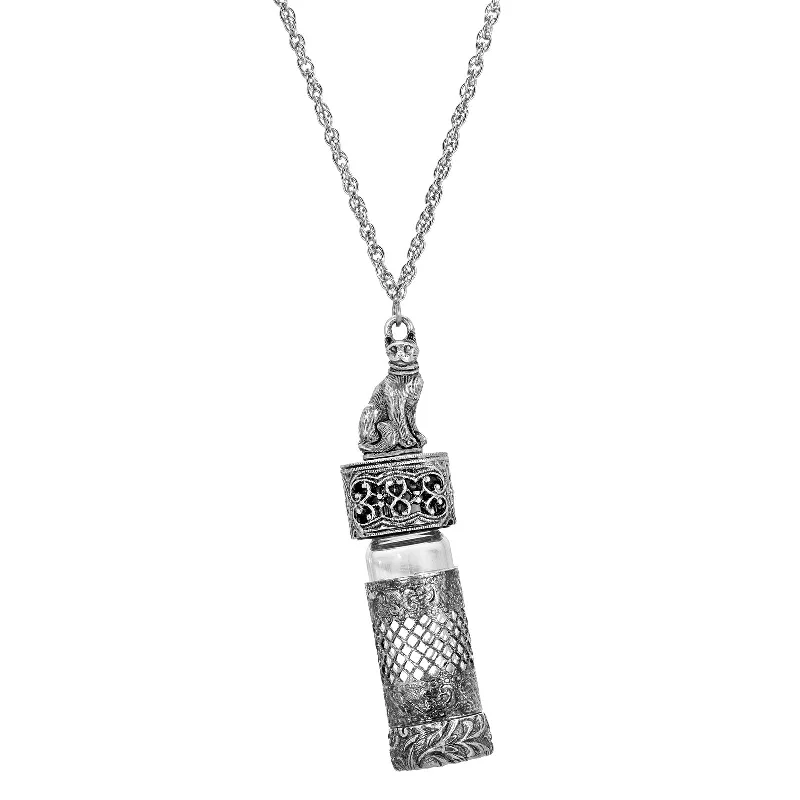 Shop Signature Jewelry Styles At Exclusive Prices 1928 Jewelry® Pewter Silver Tone Cat Vial Cap 30" Necklace