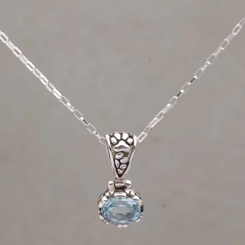 Prized Paws Blue Topaz and Sterling Silver Paw Print Pendant Necklace