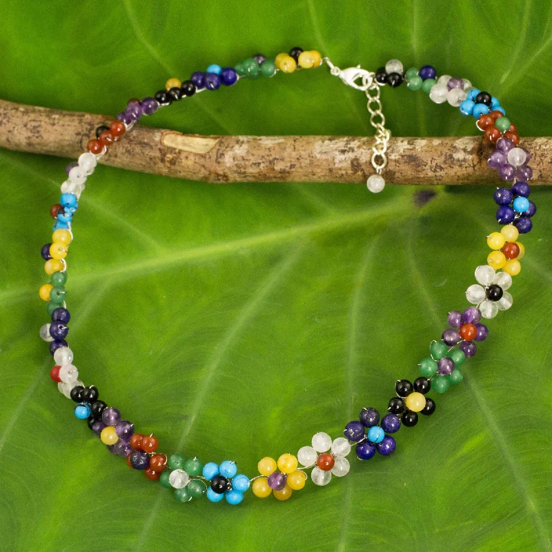Your Perfect Accessory Now At The Best Price Rainbow Blooms Colorful Multi Gemstone Flower Necklace from Thailand