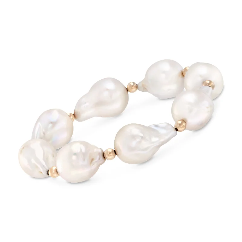 Ross-Simons 13-14mm Cultured Baroque Pearl Stretch Bracelet With 14kt Yellow Gold