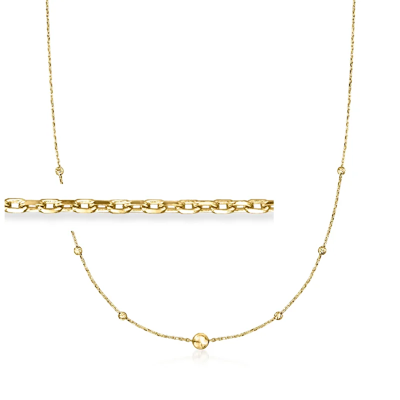 Discounted Jewelry For A Glamorous Look Ross-Simons 14kt Yellow Gold Beaded Cable Chain Necklace