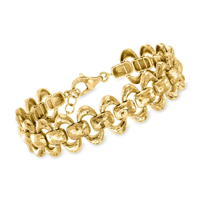 Shop Handcrafted Jewelry At Special Promotional Rates Ross-Simons 18kt Gold Over Sterling Hammered Alternating Oval-Link Bracelet