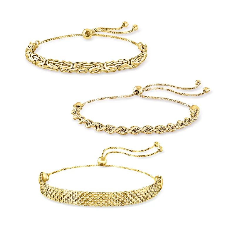 Discounted Jewelry For A Glamorous Look Ross-Simons 18kt Gold Over Sterling Jewelry Set: 3 Multi-Link Bolo Bracelets Discounted Jewelry For A Glamorous Look Ross-Simons 18kt Gold Over Sterling Jewelry Set: 3 Multi-Link Bolo Bracelets