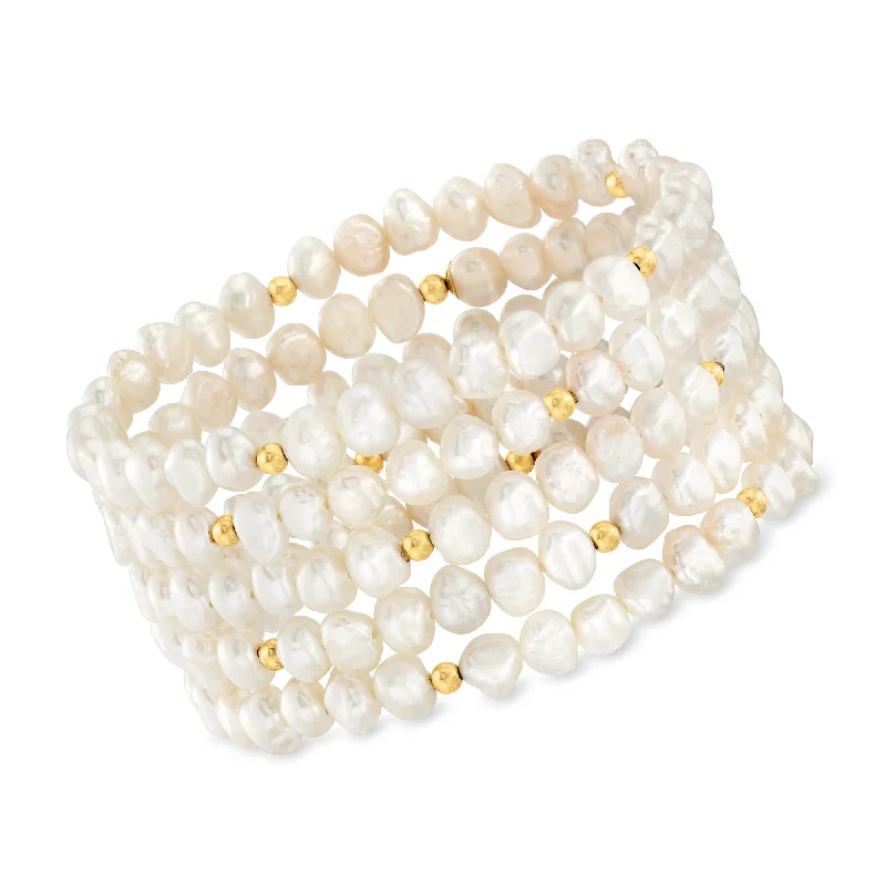 Exclusive Jewelry Sale Event – Shop Now Ross-Simons 3-7mm Cultured Pearl Jewelry Set: 5 Stretch Bracelets With 14kt Yellow Gold Exclusive Jewelry Sale Event – Shop Now Ross-Simons 3-7mm Cultured Pearl Jewelry Set: 5 Stretch Bracelets With 14kt Yellow Gold