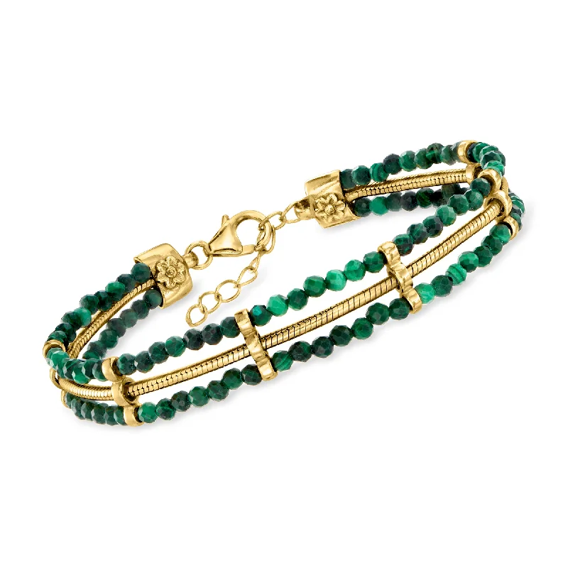 Get Your Favorite Jewelry At The Best Price Ross-Simons 3mm Malachite Bead Snake-Chain Bracelet in 18kt Gold Over Sterling Get Your Favorite Jewelry At The Best Price Ross-Simons 3mm Malachite Bead Snake-Chain Bracelet in 18kt Gold Over Sterling