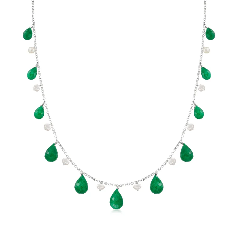 The Perfect Jewelry Piece At The Perfect Price Ross-Simons 4-5mm Cultured Pearl and Emerald Bead Necklace in Sterling Silver